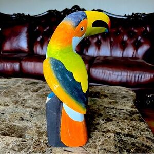 Hand Painted Carved Wooden Toucan Tropical Bird Parrot